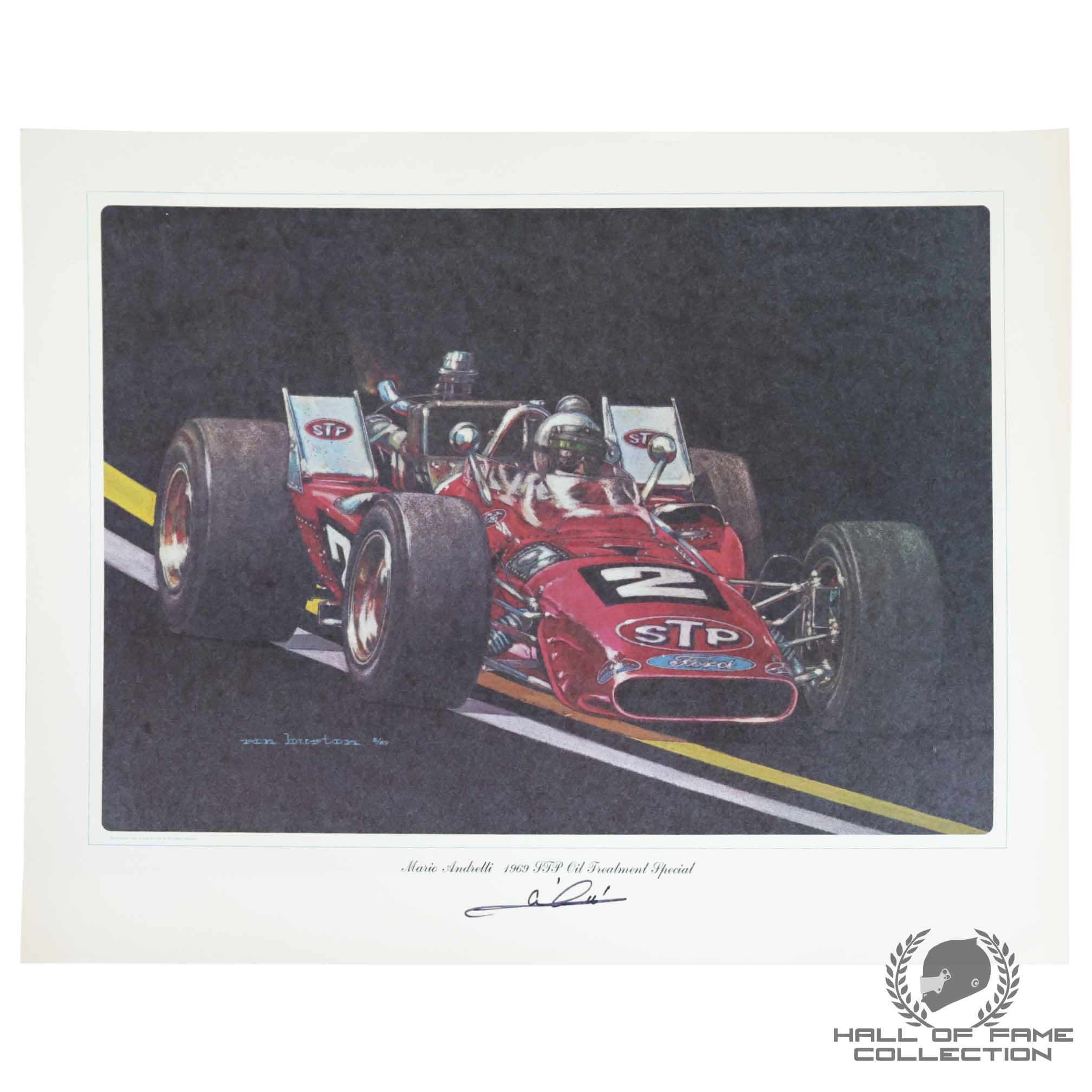 1969 Mario Andretti Signed Indy 500 Win Ron Burton 16x20" Print