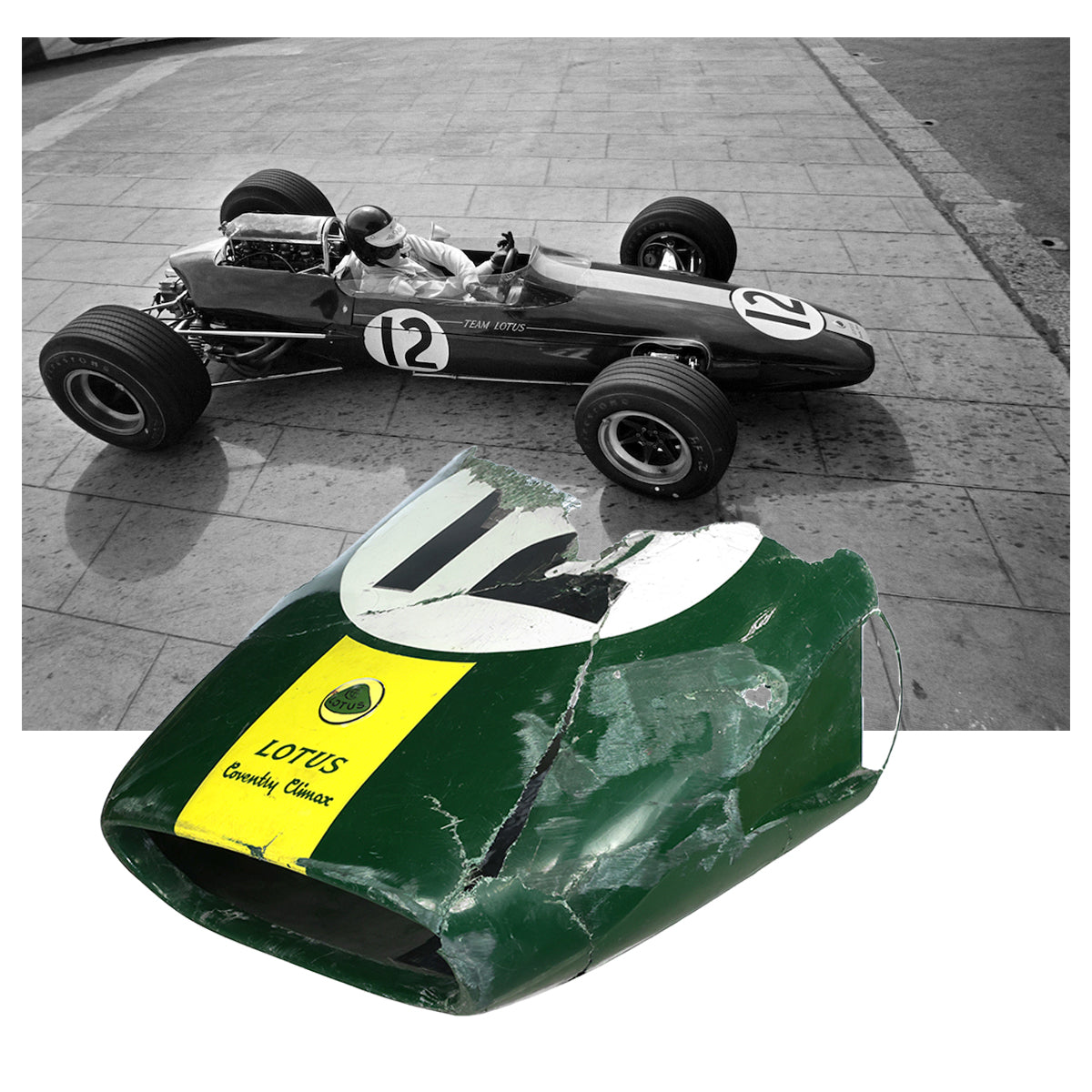 1967 Jim Clark Monaco GP Race Used Crashed Lotus 33 F1 Nose