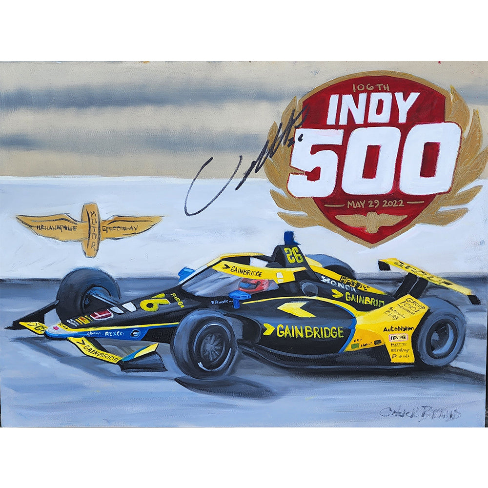 2022 Colton Herta Signed 106th Indianapolis 500 18 X 24 Original Artwork By Chuck Braud