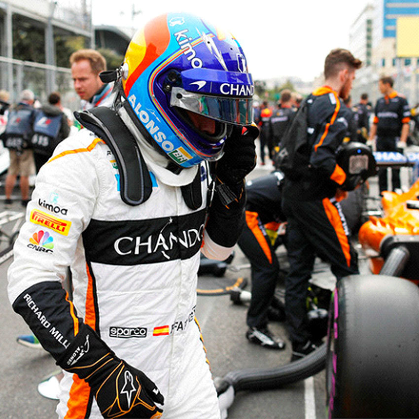 2018 Fernando Alonso Azerbaijan Grand Prix Race Worn and Signed F1 Helmet