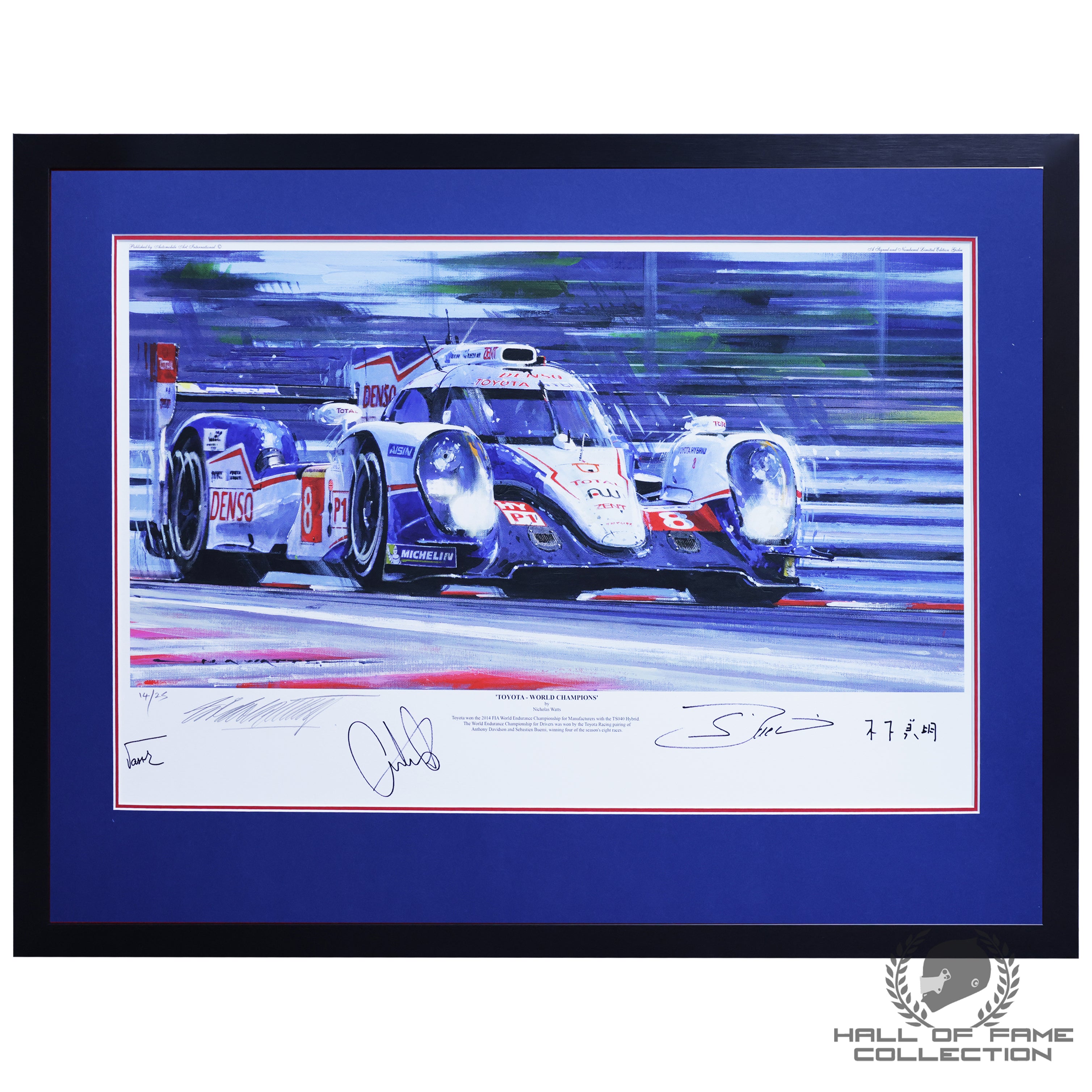 Toyota World Champions Framed Le Mans Print Buemi, Davidson, Kinoshita & Vasselon