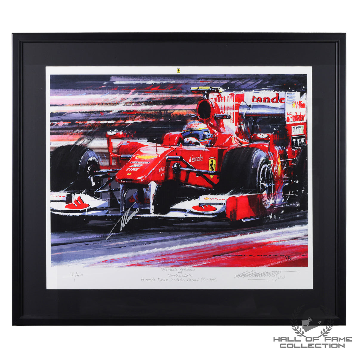 2010 Fernando Alonso Ferrari F10 Signed & Framed F1 Print