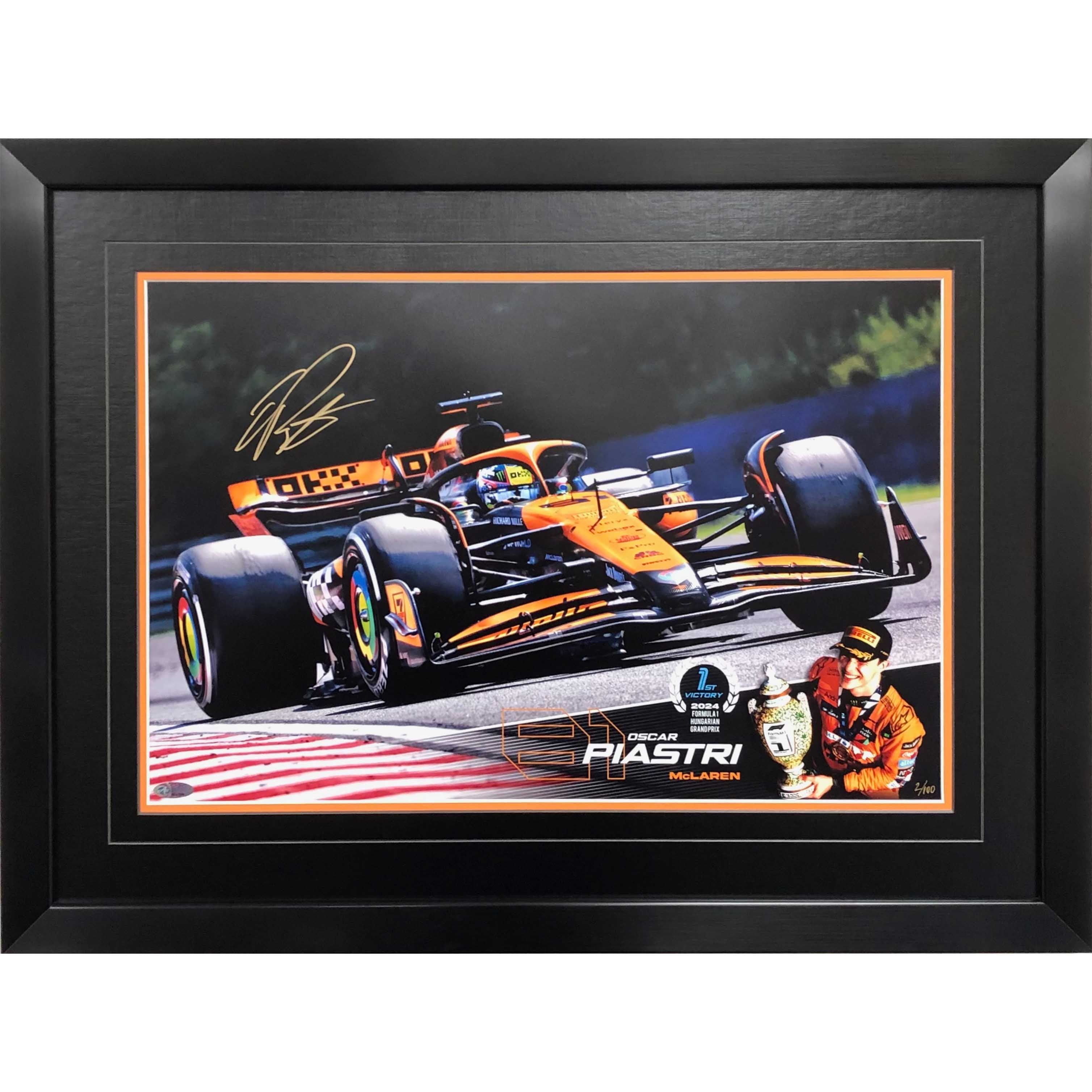 2024 Oscar Piastri Signed Hungary GP 1st Win McLaren F1 Framed Photo