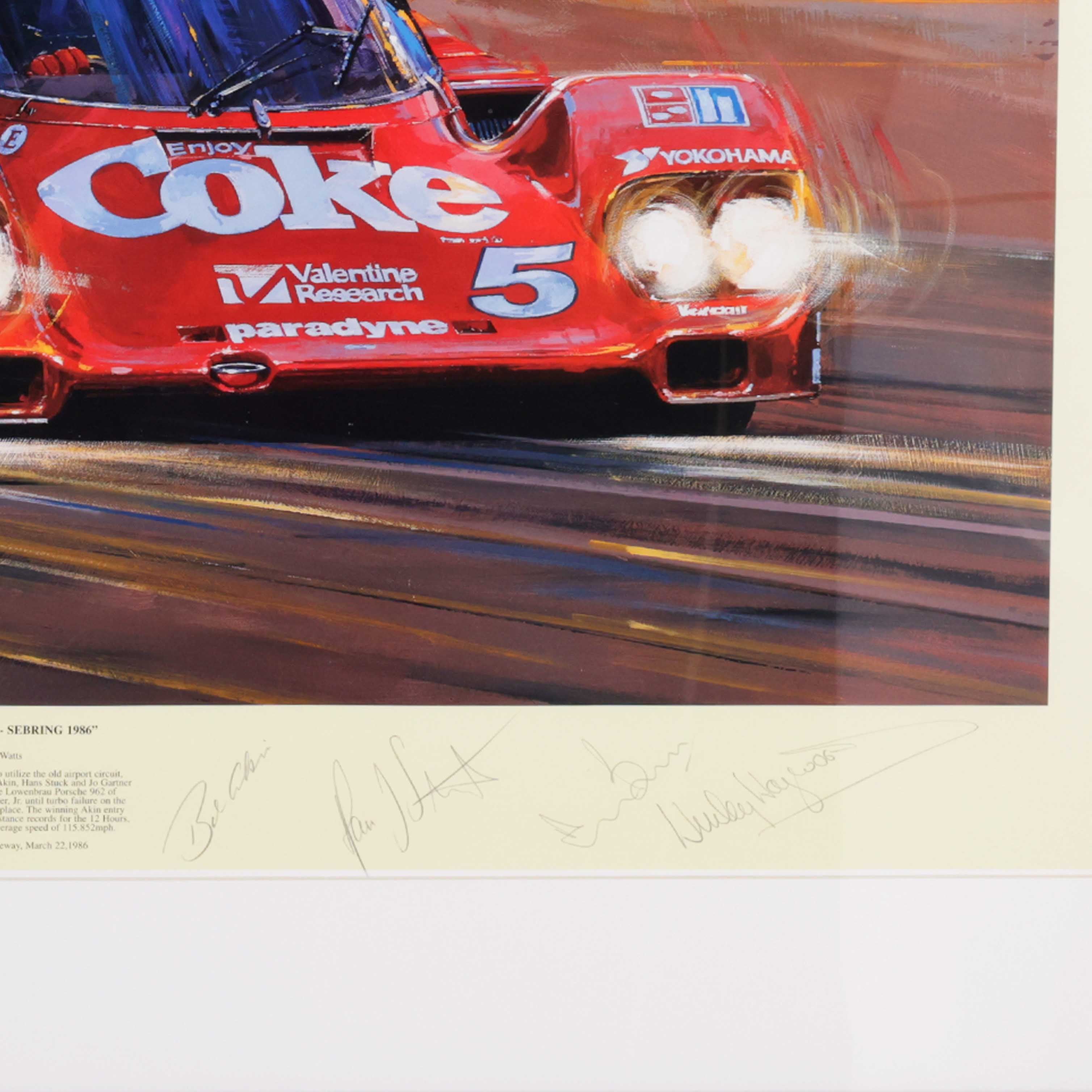 1986 Multi Sigend "Duel at Sunset Sebring" Framed Sports Car Print