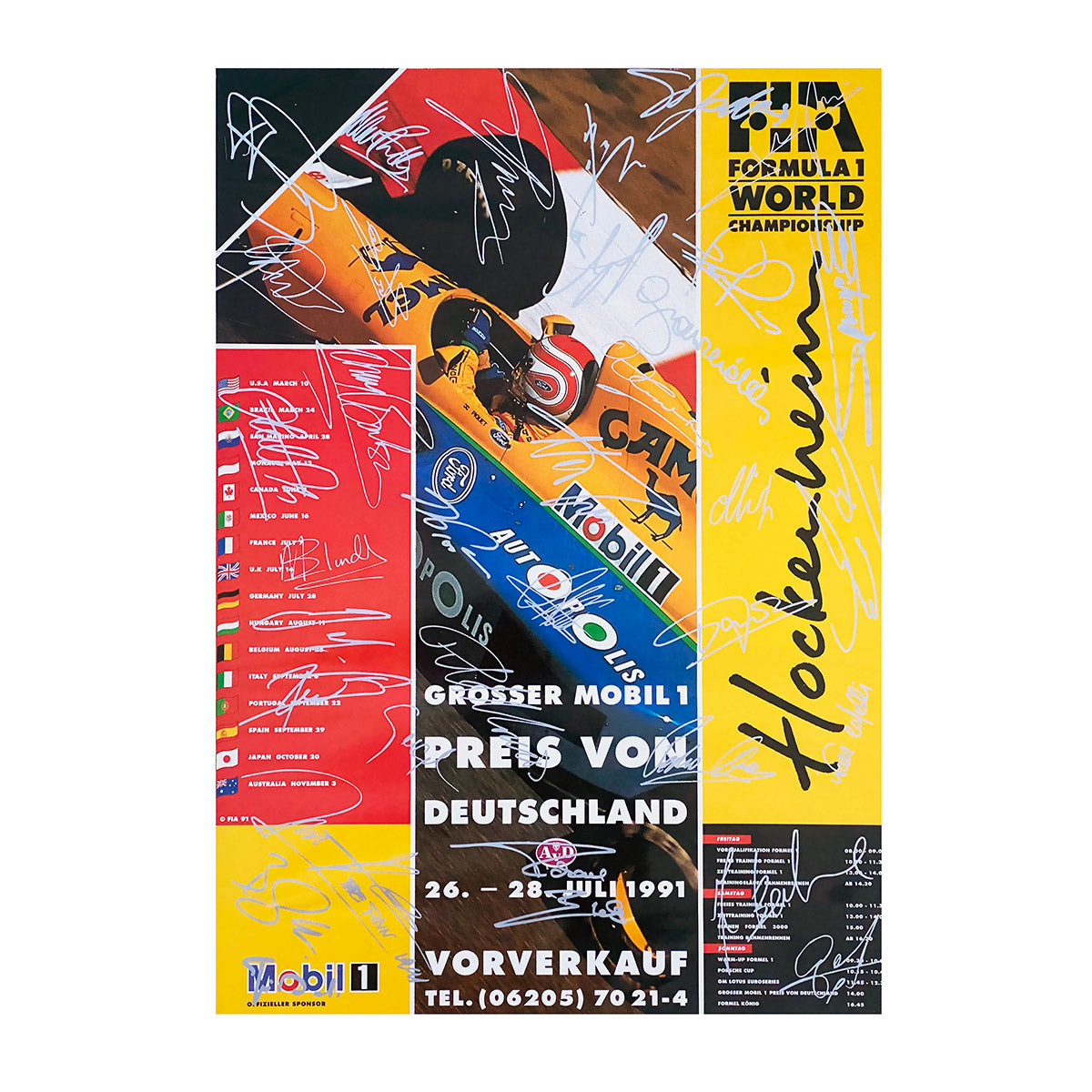 1991 German Grand Prix Full Signed Grid Senna Mansell Prost Piquet Original F1 Poster