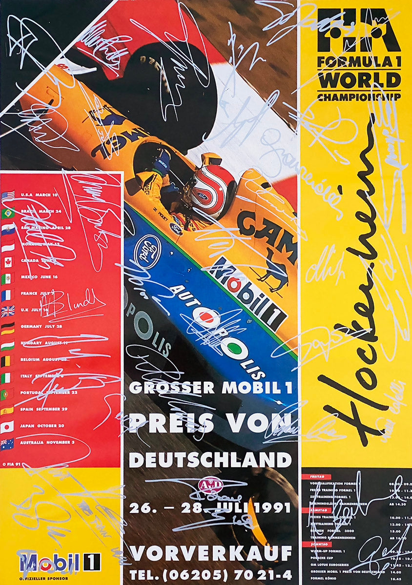 1991 German Grand Prix Full Signed Grid Senna Mansell Prost Piquet Original F1 Poster