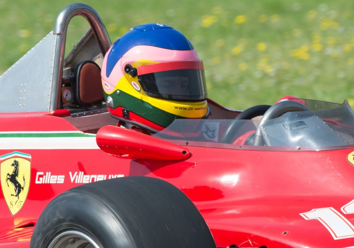 2012 Jacques Villeneuve Signed Used 30th Anniversary Ferrari F1 Suit & Helmet