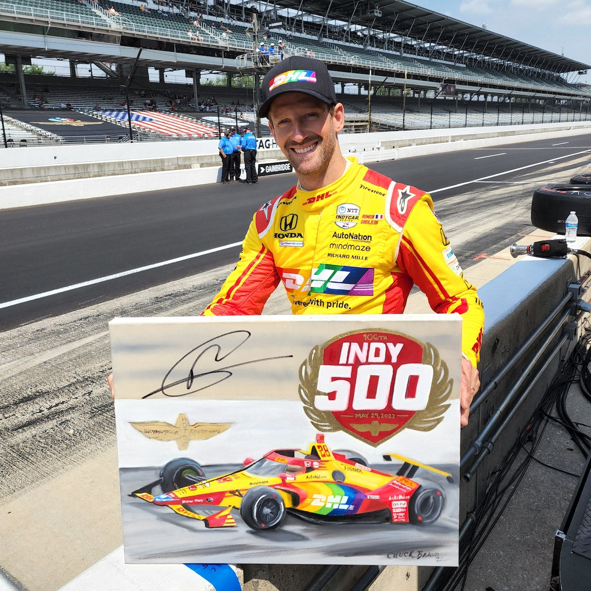 2022 Romain Grosjean Signed 106th Indianapolis 500 18 X 24 Original Artwork By Chuck Braud