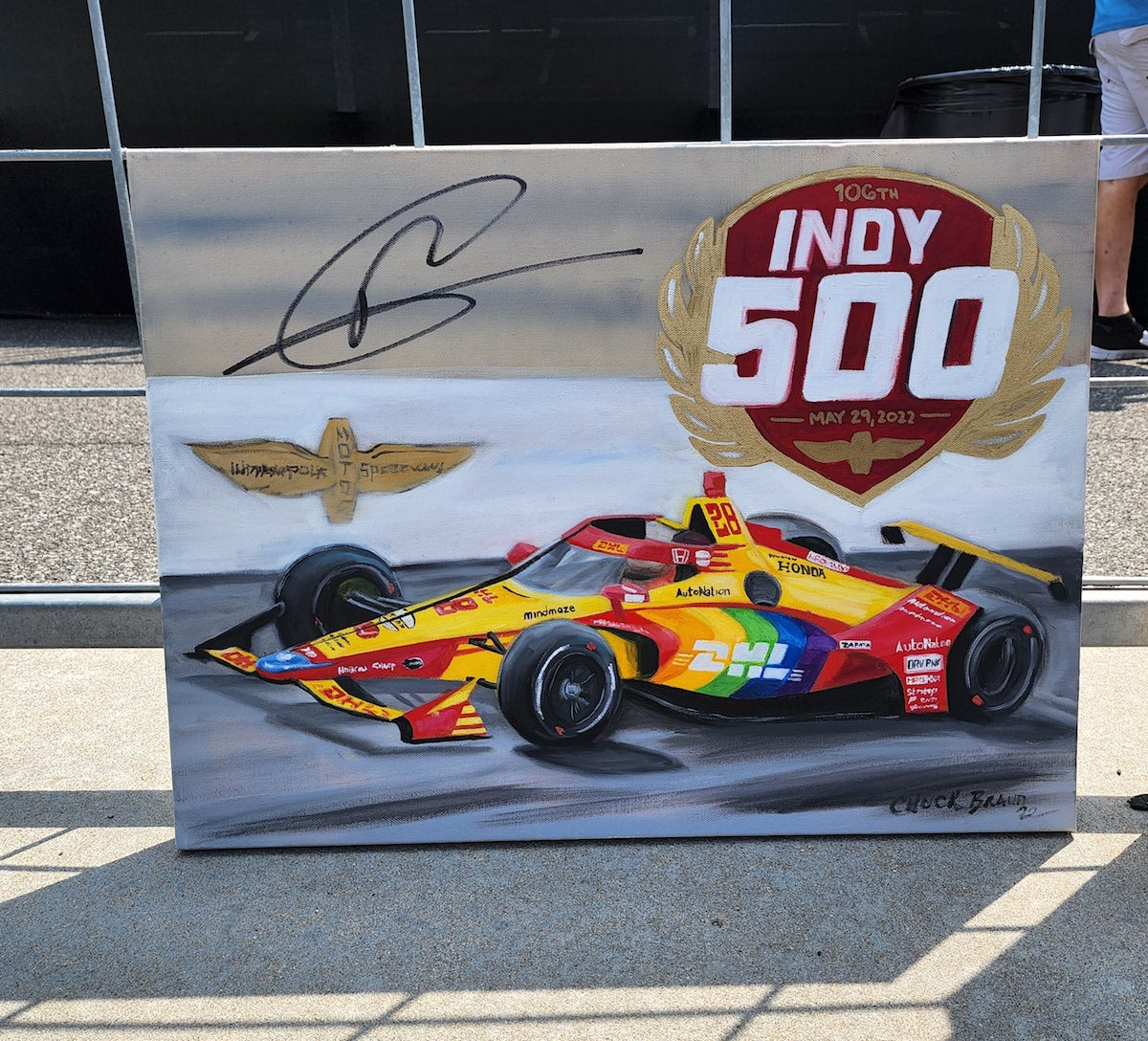 2022 Romain Grosjean Signed 106th Indianapolis 500 18 X 24 Original Artwork By Chuck Braud