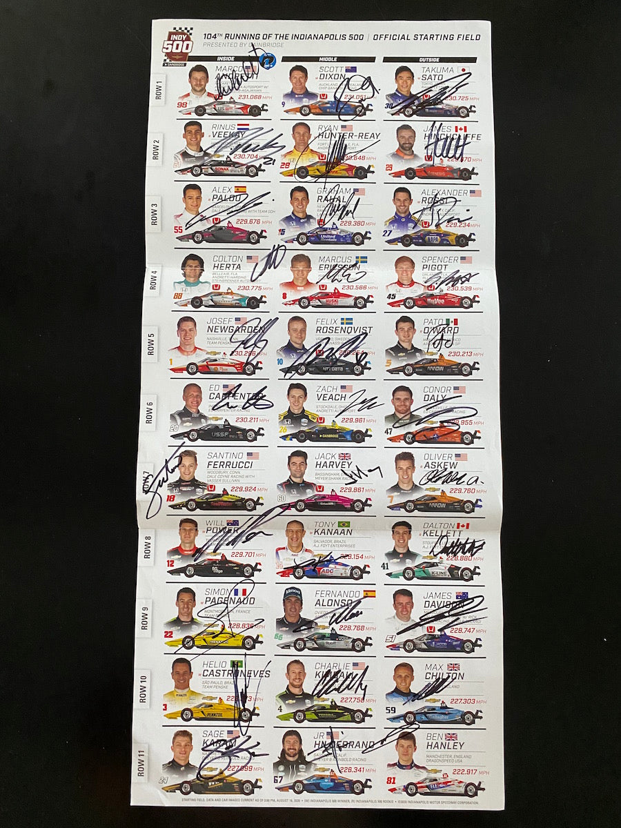 2020 Rare Indianapolis 500 Program With Insert Signed By All 33 Drivers Including Winner Sato