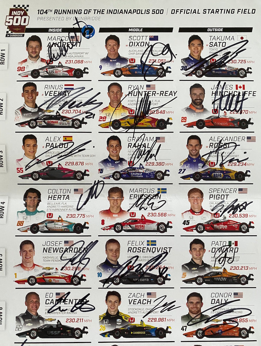 2020 Rare Indianapolis 500 Program With Insert Signed By All 33 Drivers Including Winner Sato