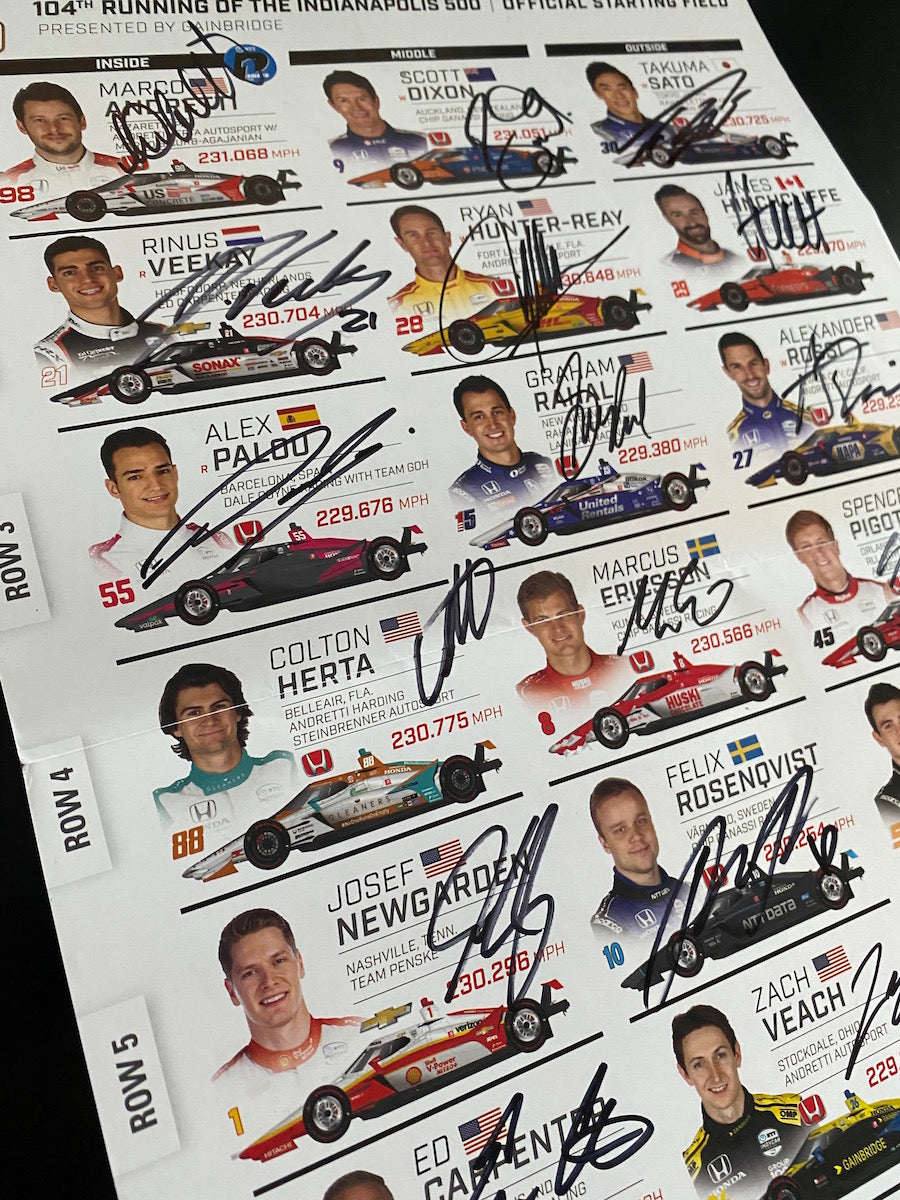 2020 Rare Indianapolis 500 Program With Insert Signed By All 33 Drivers Including Winner Sato