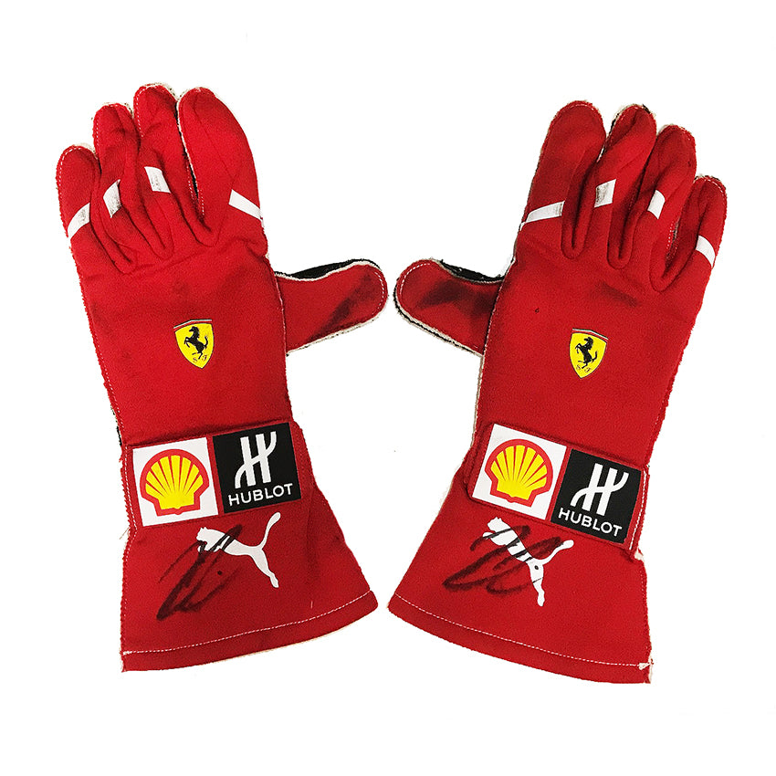 2018 Kimi Räikkönen Signed Race Used Ferrari F1 Gloves And Factory Card