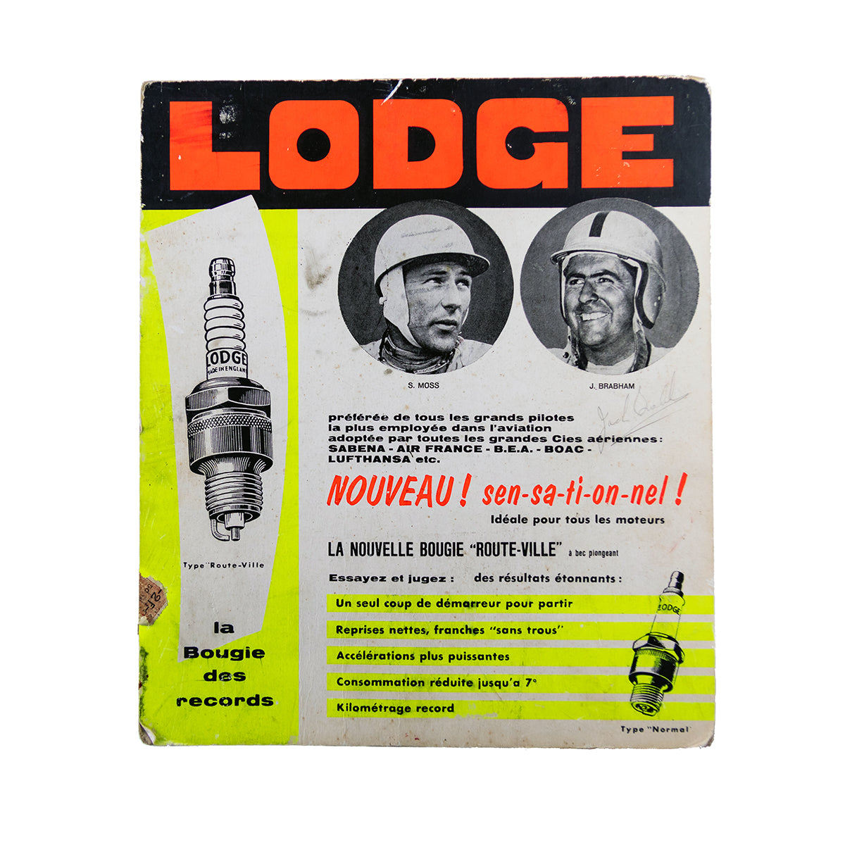 1962 Lodge Spark Plug  French F1 Advertisement Board Signed by Clark, McLaren, Rodríguez And Others