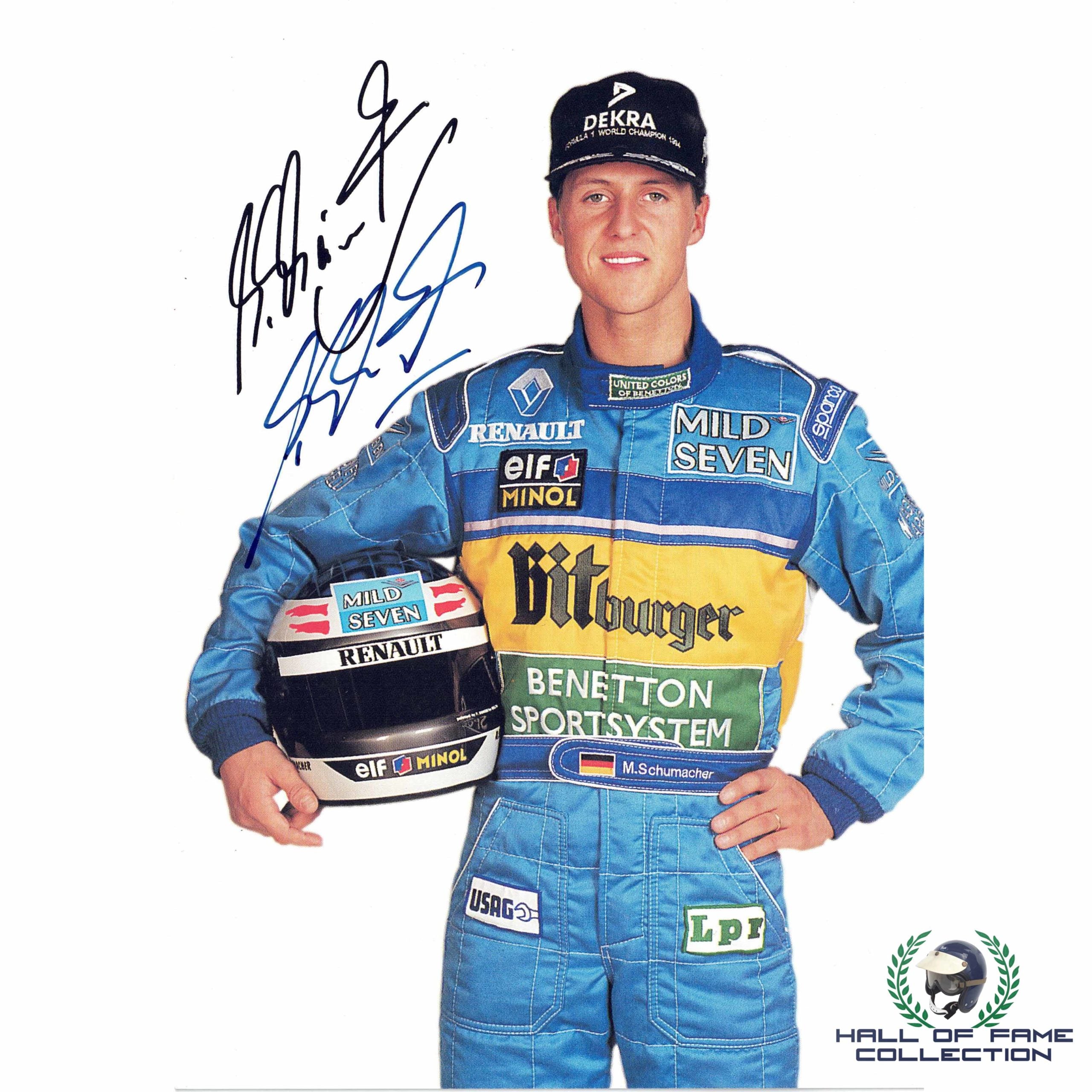 1995 Michael Schumacher Signed Mild Seven Benetton Renault 4 x 6 F1 Card
