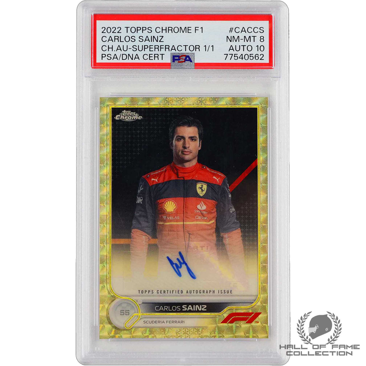 2022 Topps Chrome F1 Carlos Sainz Superfractor Auto Mint 8