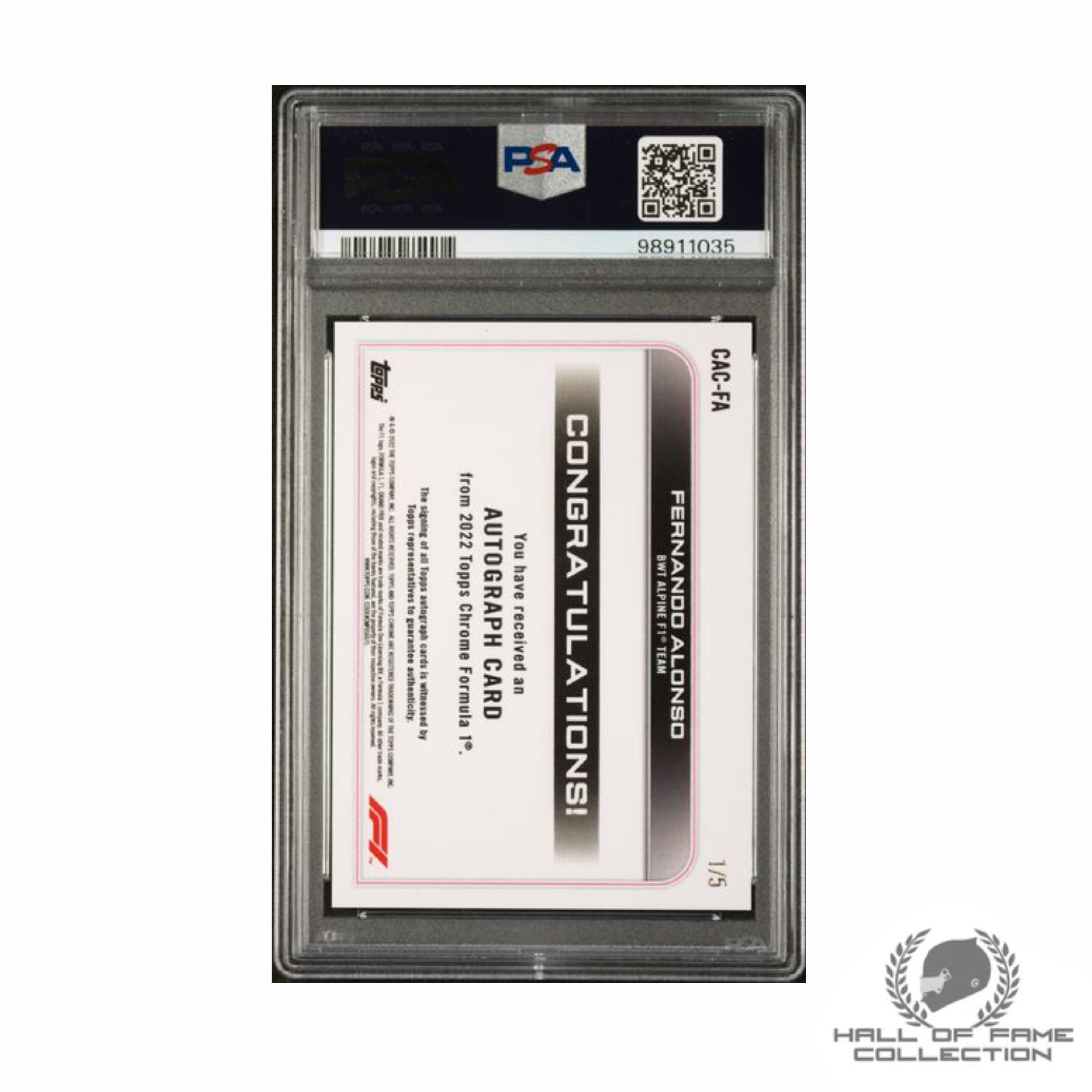 2022 TOPPS CHROME FORMULA 1 CHROME AUTOGRAPHS #CACFA FERNANDO ALONSO CHR.AUTO-RED REFRACTOR