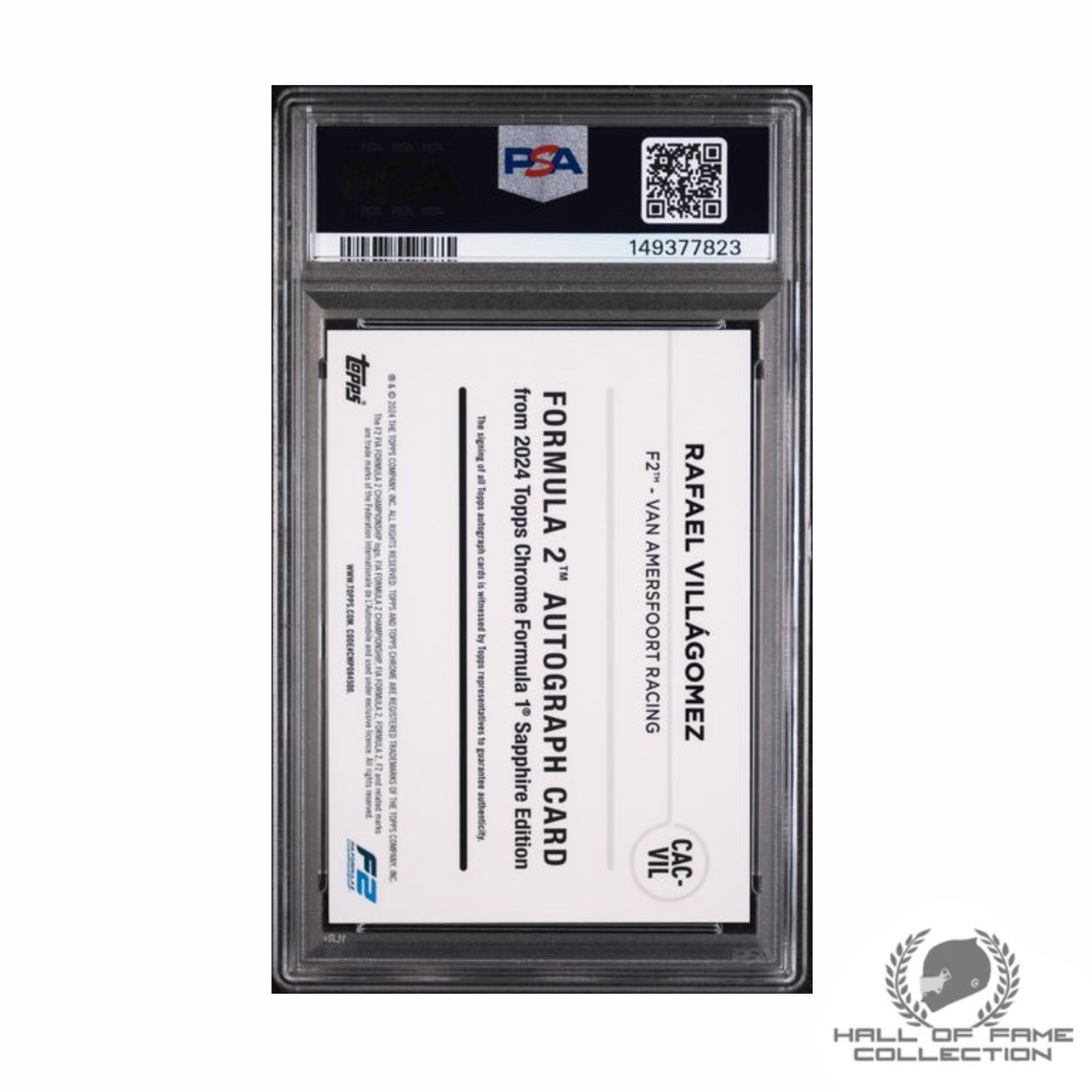 2024 TOPPS CHROME FORMULA 1 SAPPHIRE EDITION AUTOGRAPH RAFAEL VILLAGOMEZ AUTO-PADPARADSCHA 1/1 PSA 10