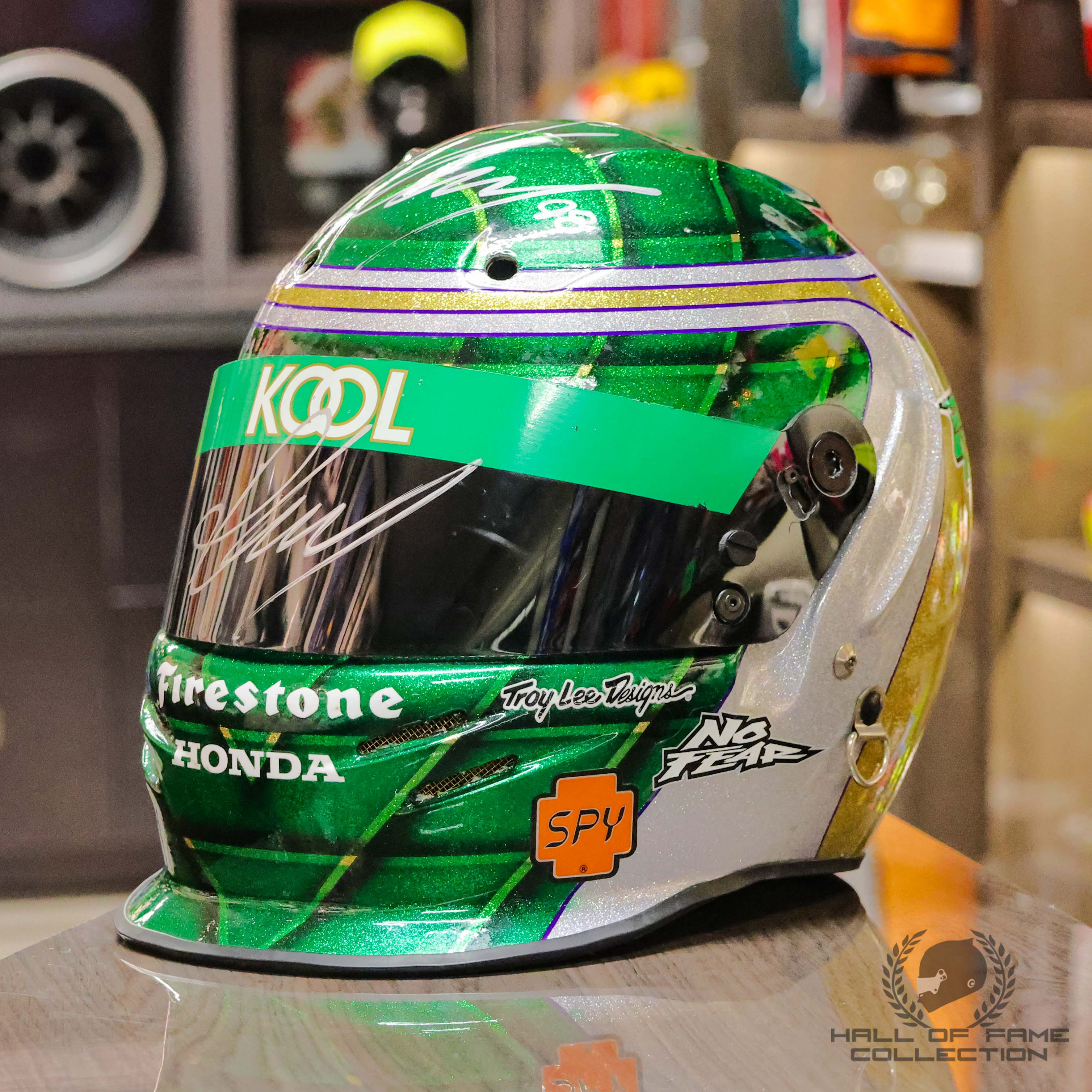 1997 Paul Tracy Signed Team Kool Green Racing Used IndyCar Helmet