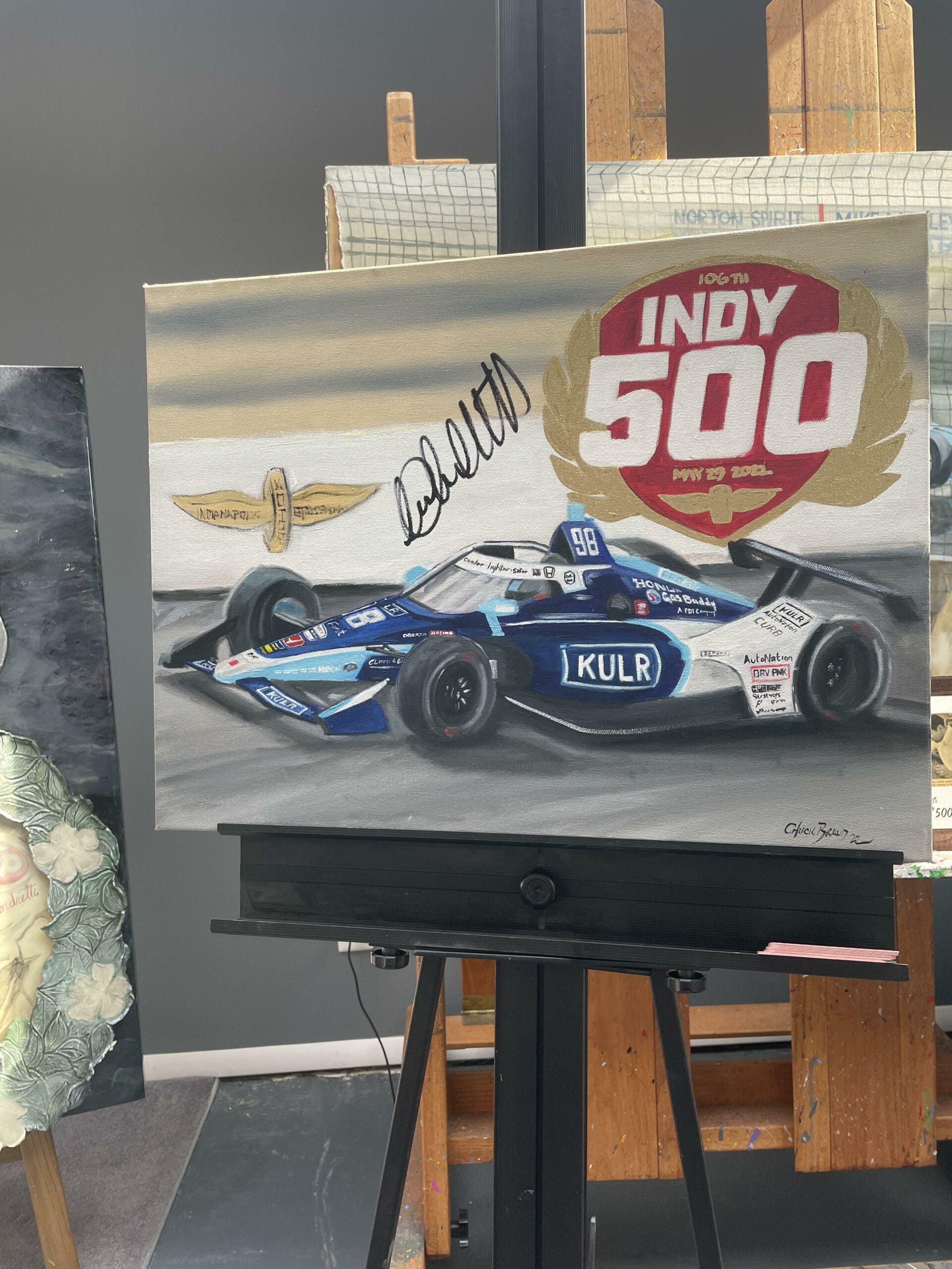 2022 Marco Andretti Signed 106th Indianapolis 500 18 X 24 Original Artwork By Chuck Braud