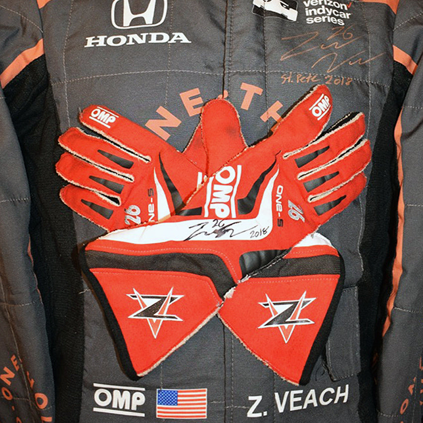 2018 Zach Veach Signed Race Used Andretti Autosport Gloves